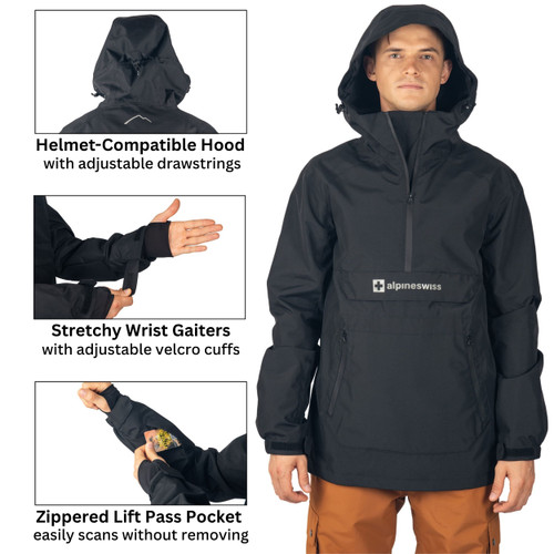 Alpine Swiss Mens Snowboard Jacket 10K Waterproof Hooded Ski Shell
